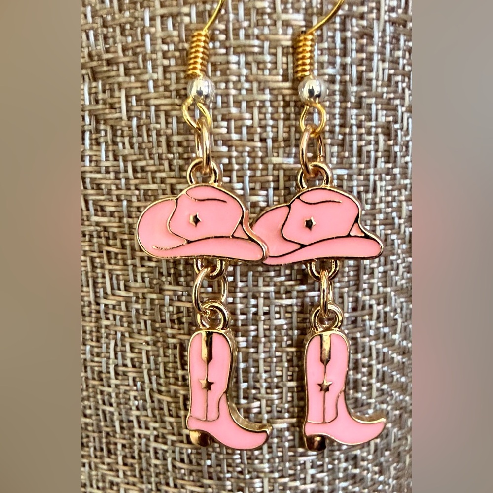 Pink Cowboy Hat and Boot Earrings New!